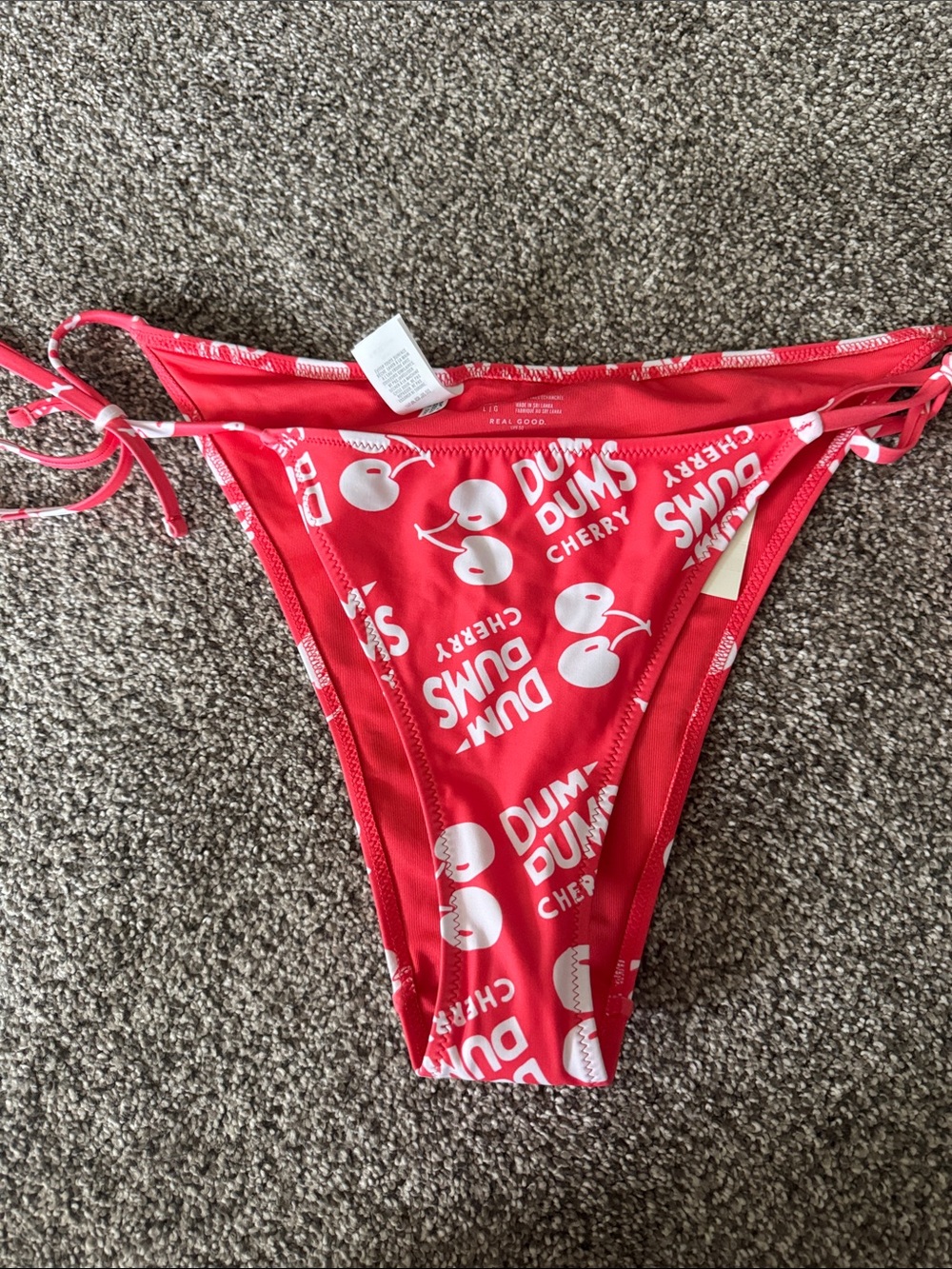 aerie Red "Dum Dums Cherry" Tie-Side Bikini Bottoms
